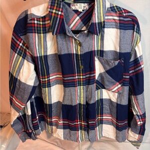 Pink Rose Navy and Red Plaid Button Down Shirt